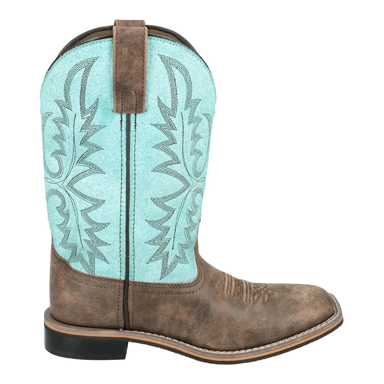 Smoky Mountain Boots Womens Rustic Rider Brown/Turquoise Leather Cowboy Boots