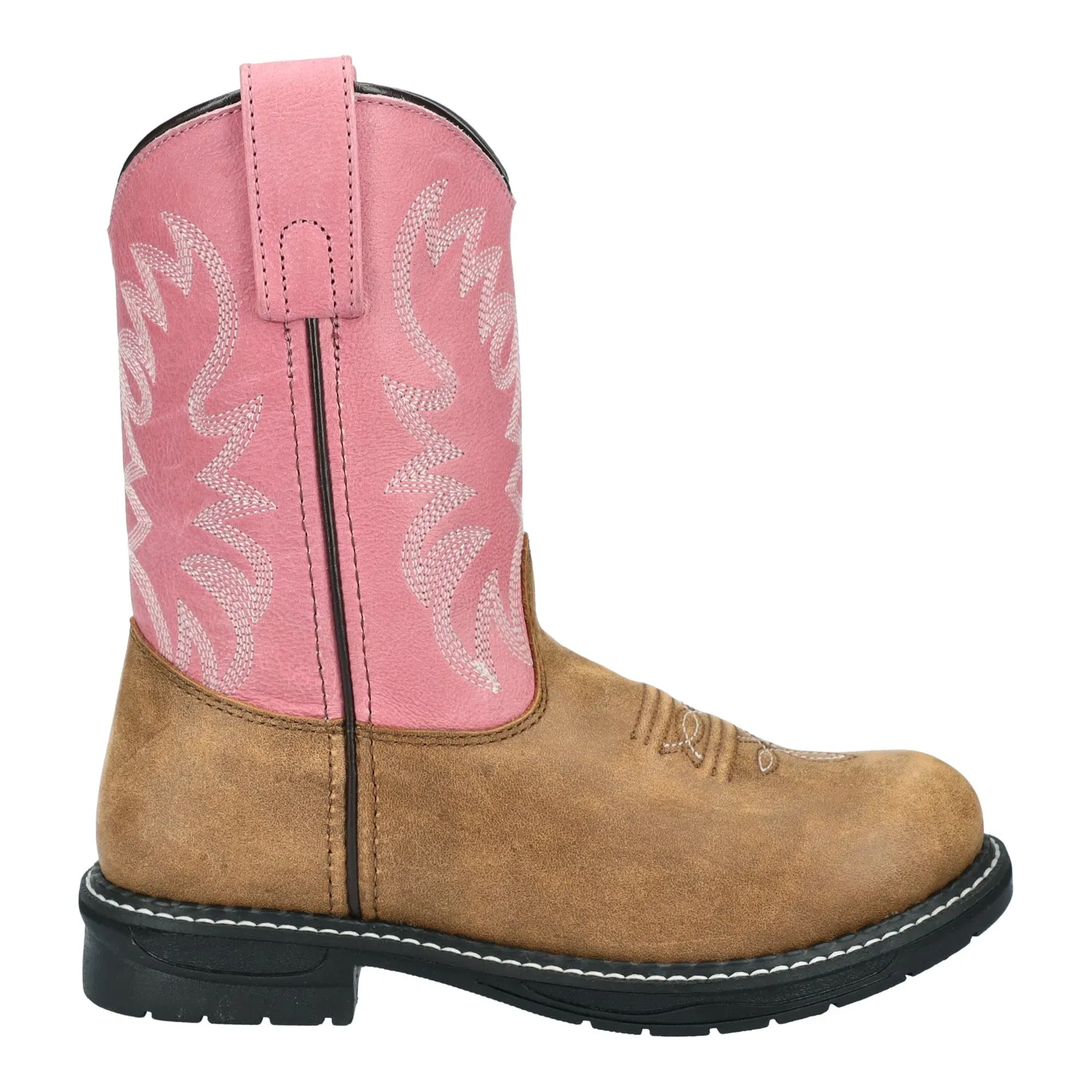 Smoky Mountain Boots Youth Girls Buffalo Vintage Brown/Pink Leather Cowboy Boots