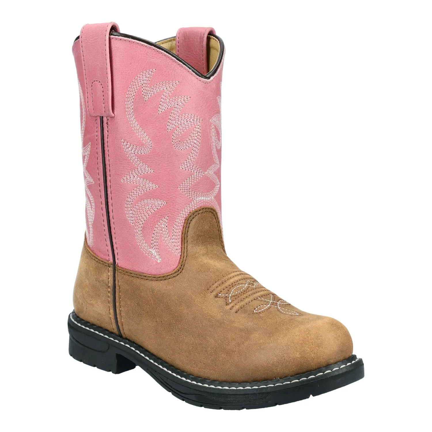 Smoky Mountain Boots Youth Girls Buffalo Vintage Brown/Pink Leather Cowboy Boots