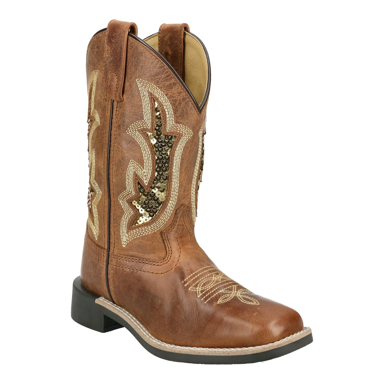 Smoky Mountain Boots Youth Girls Nevada Brown Oil/Gold Leather Cowboy Boots