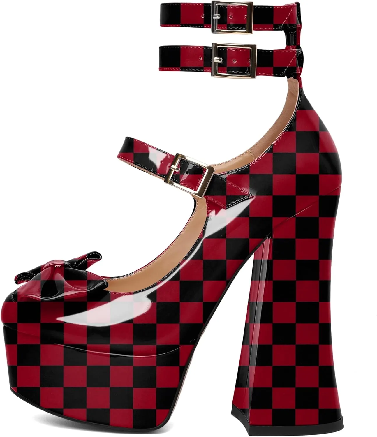 Soireelady Women's Platform Chunky Heels, Round Toe Mary Jane Pumps, Block High Heels with Ankle Strap, Dressy Shoes for Party, Wedding, Evening Sexy