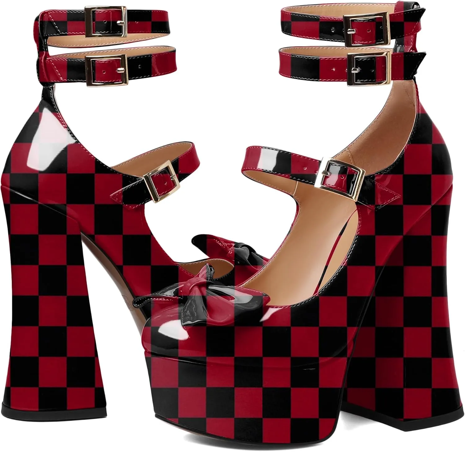 Soireelady Women's Platform Chunky Heels, Round Toe Mary Jane Pumps, Block High Heels with Ankle Strap, Dressy Shoes for Party, Wedding, Evening Sexy