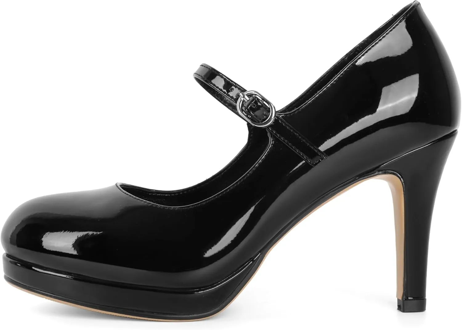 Soireelady Women's Platform Mary Jane Pumps Closed Round Toe Ankle Strap Stiletto High Heels Dress Shoes 3.5 Inches