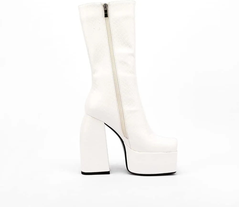 Spike Heels Platform Boots Snakeskin Heels Boots Chunky Heel Square Toe Boots