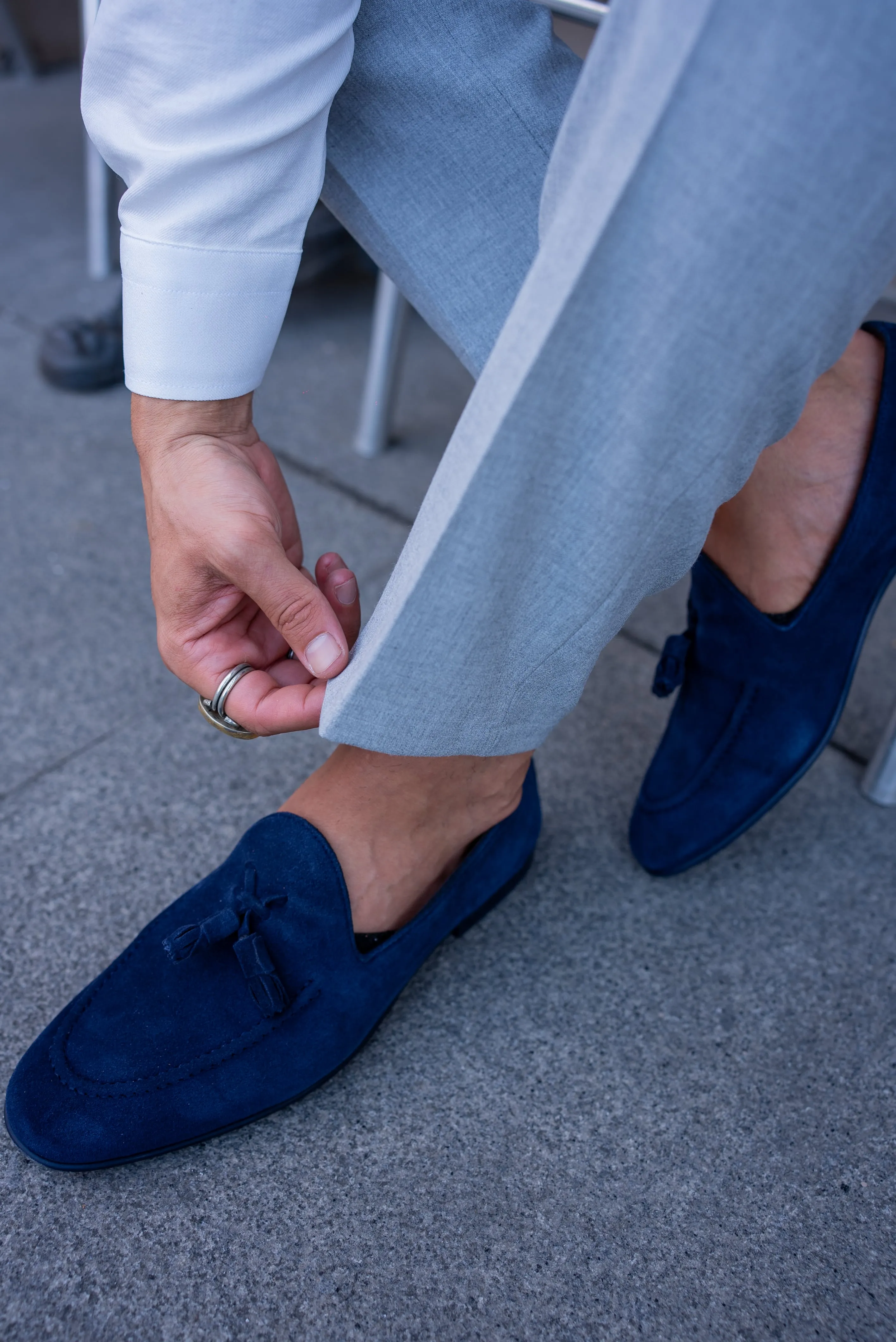 Suede Blue Tassel Loafers