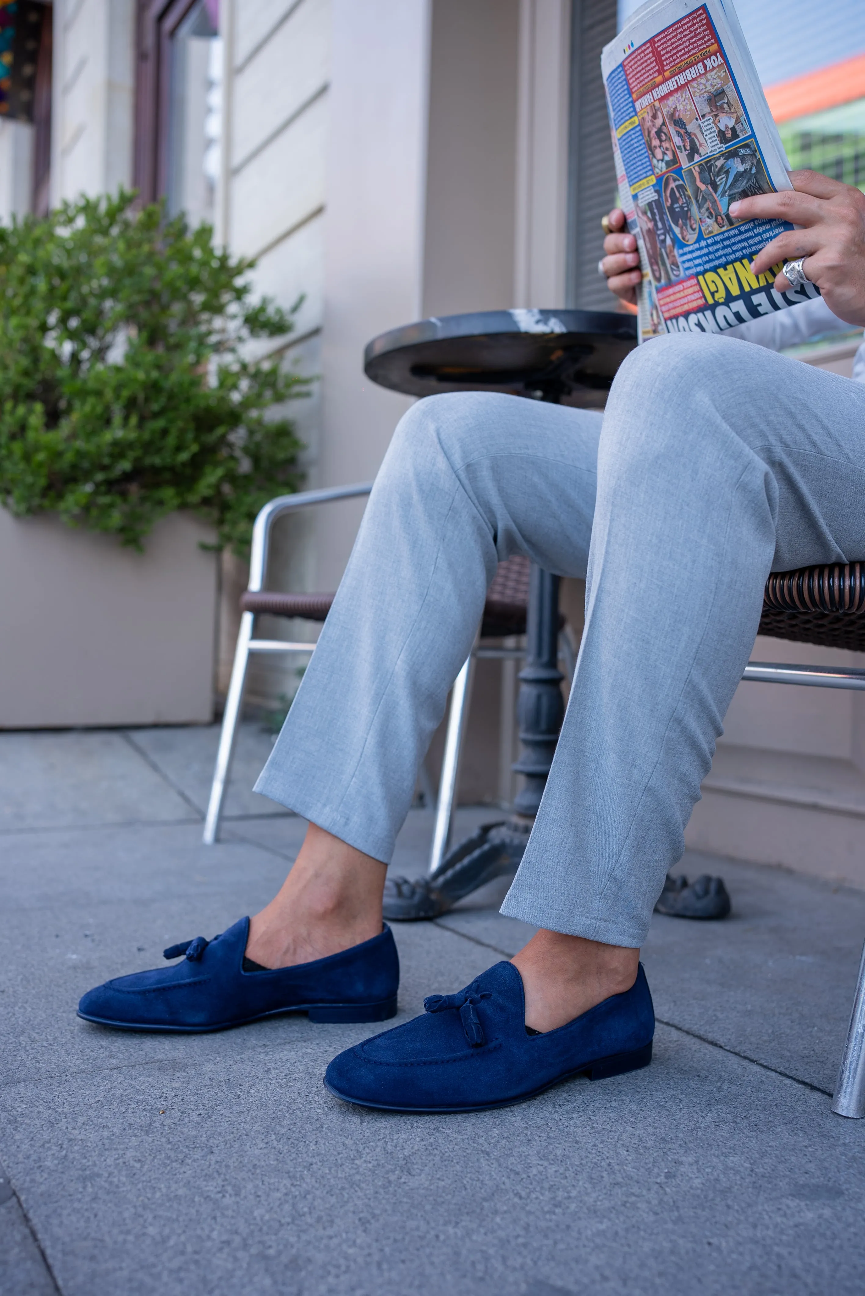 Suede Blue Tassel Loafers