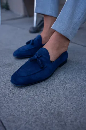 Suede Blue Tassel Loafers