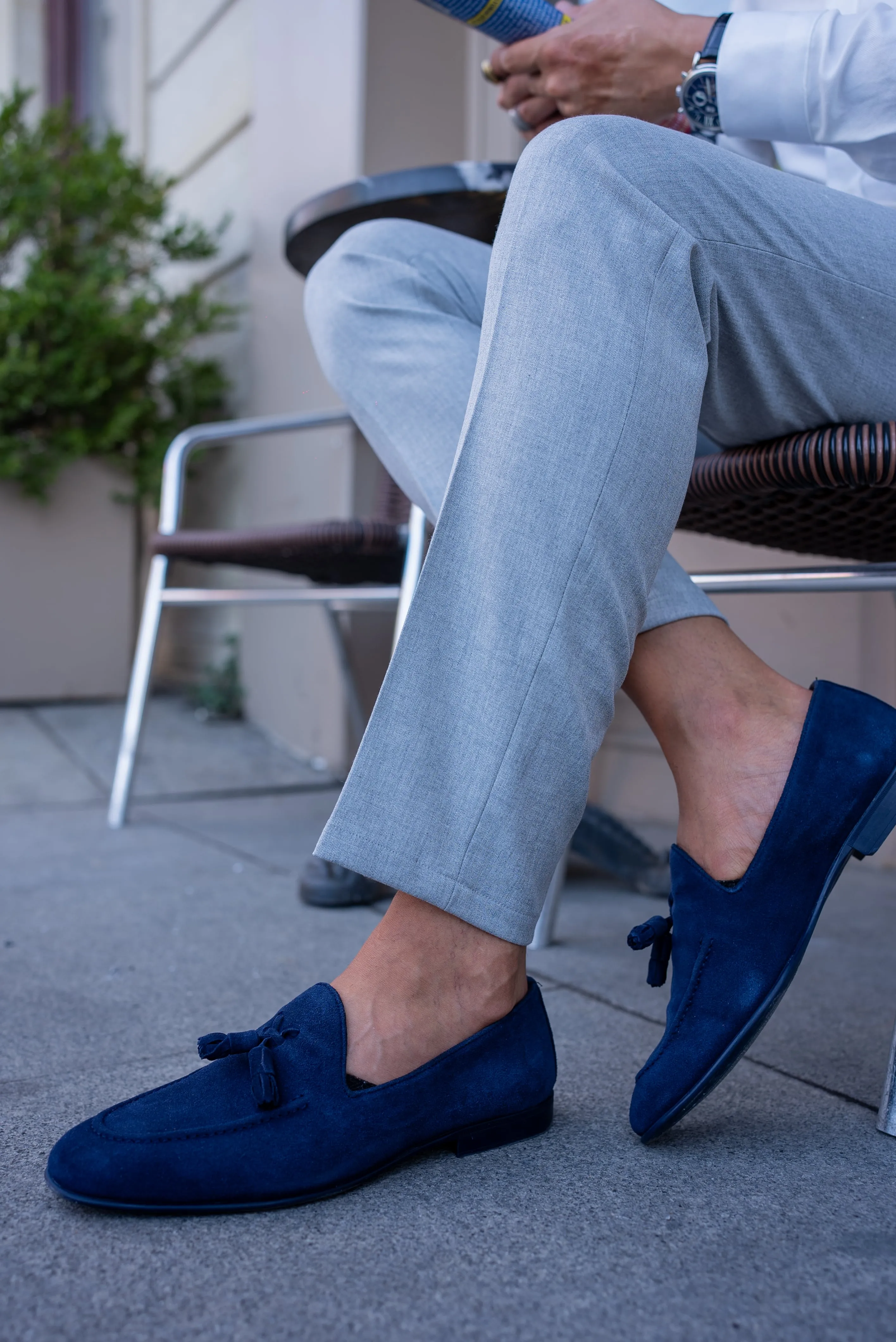 Suede Blue Tassel Loafers