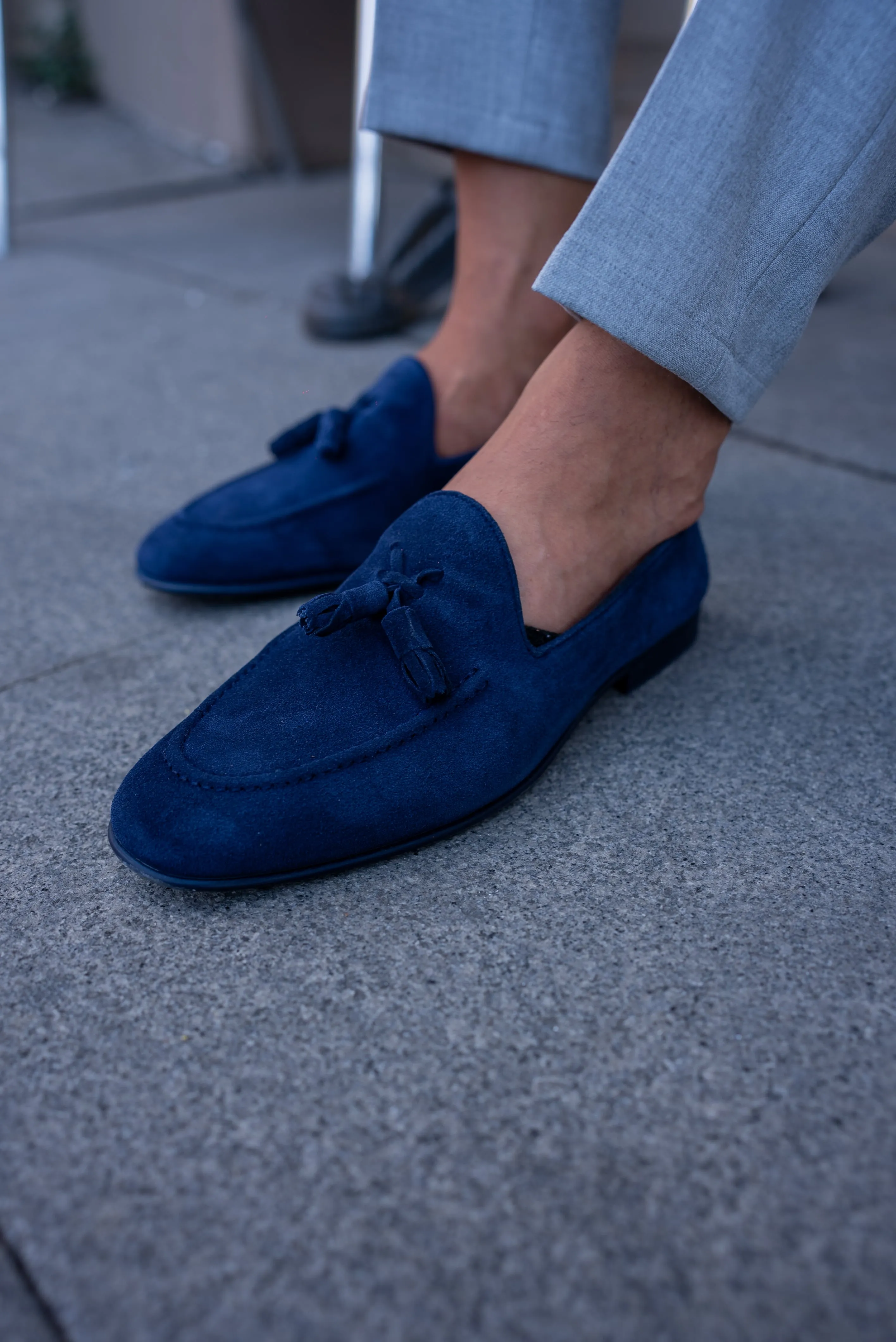 Suede Blue Tassel Loafers