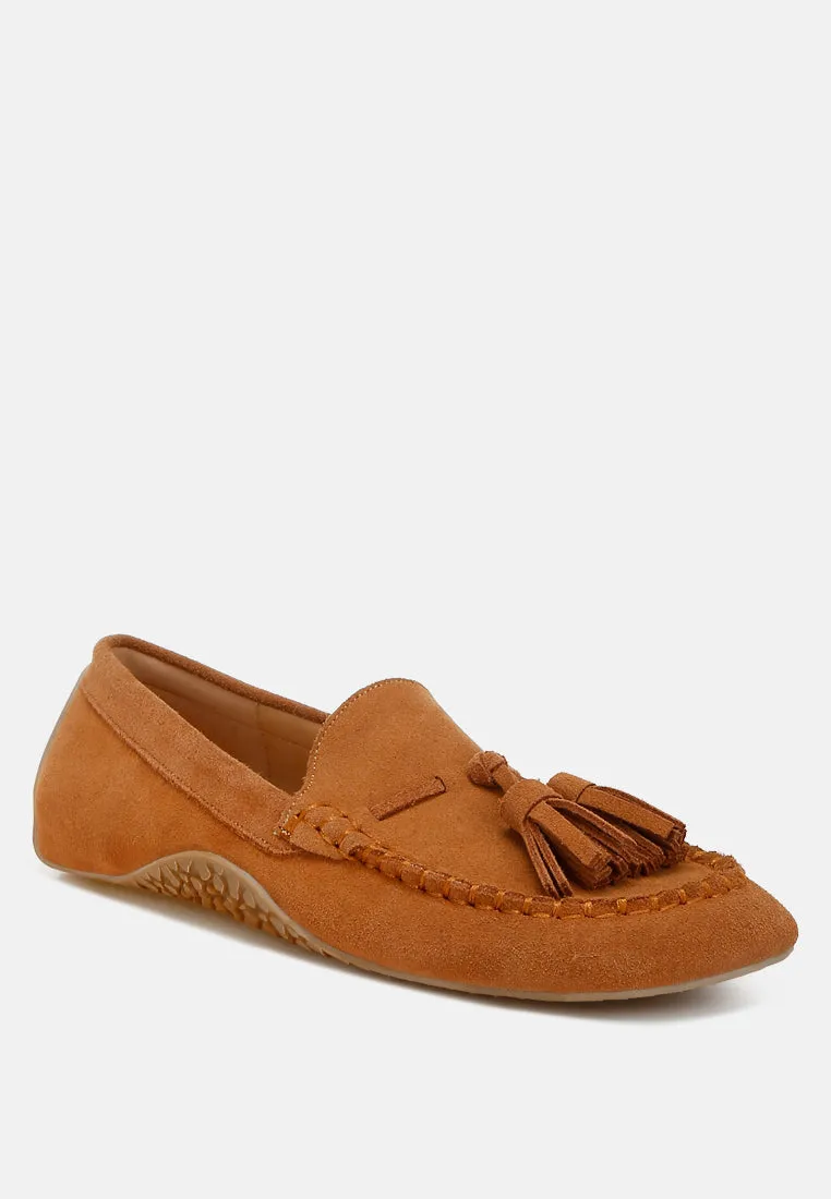 Suede Round Toe Tassel Loafers by RUW