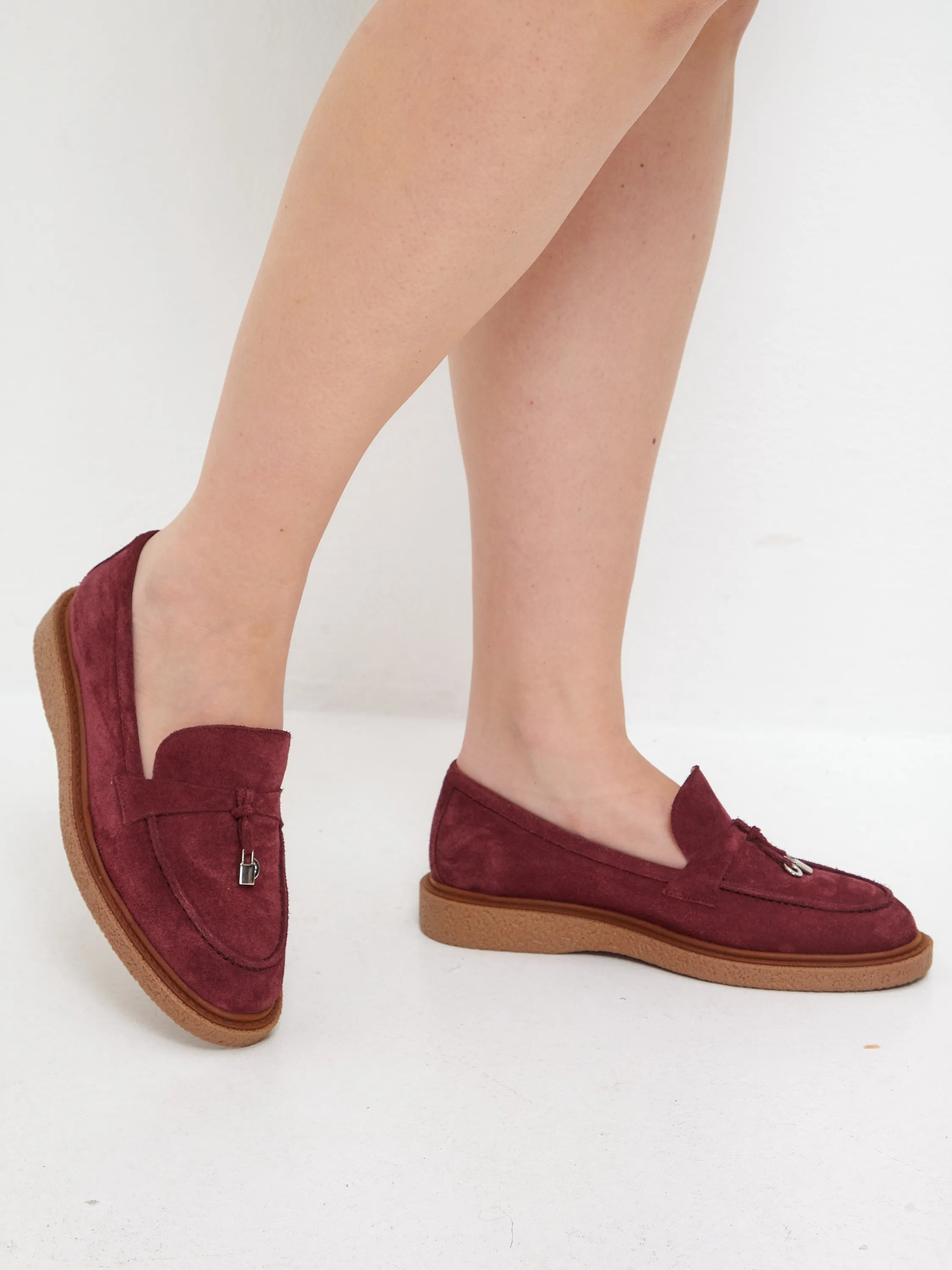 Suede Slip-On Loafers - Bordeaux