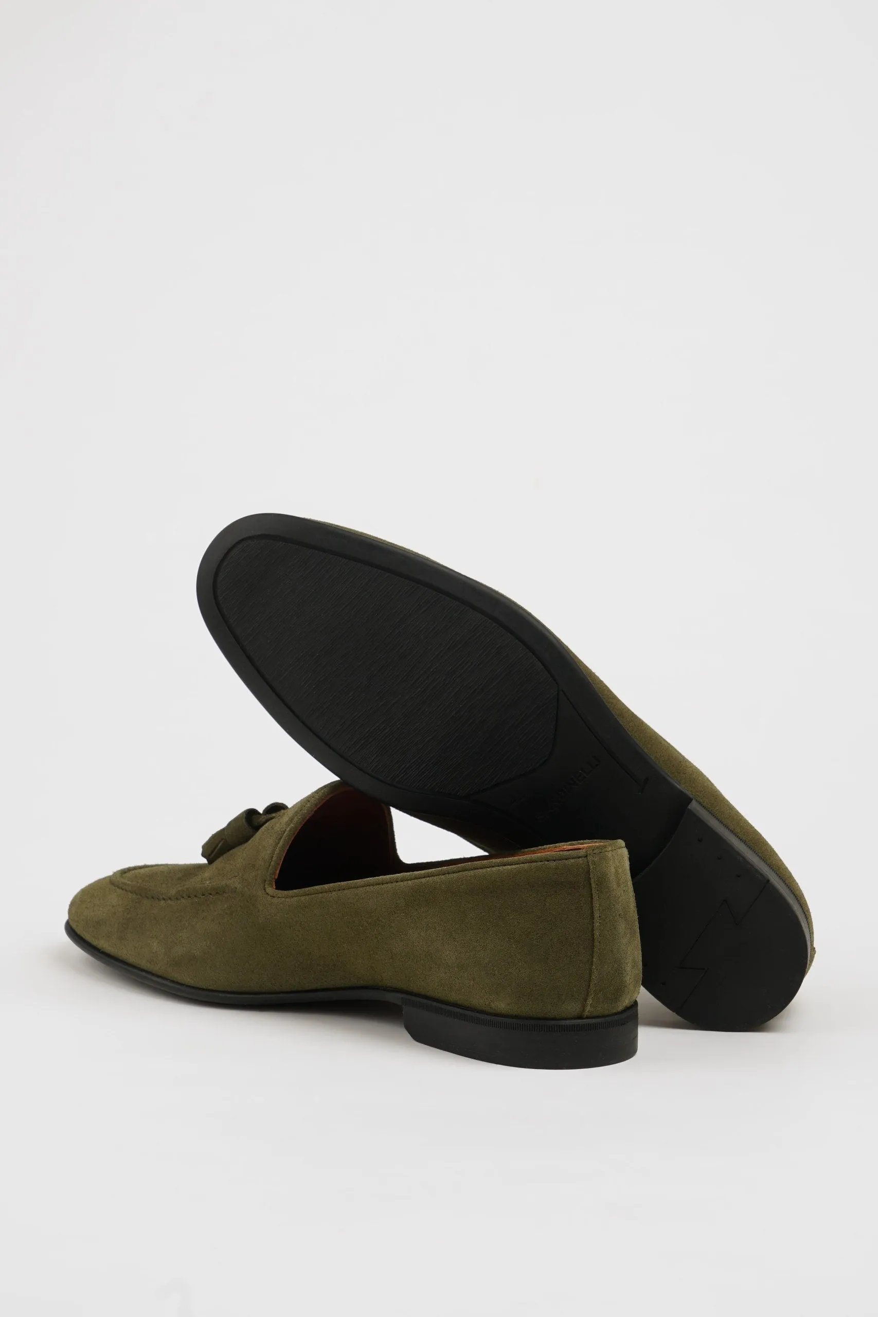 SUITHARBOR Khaki Suede Tassel Loafers for Men
