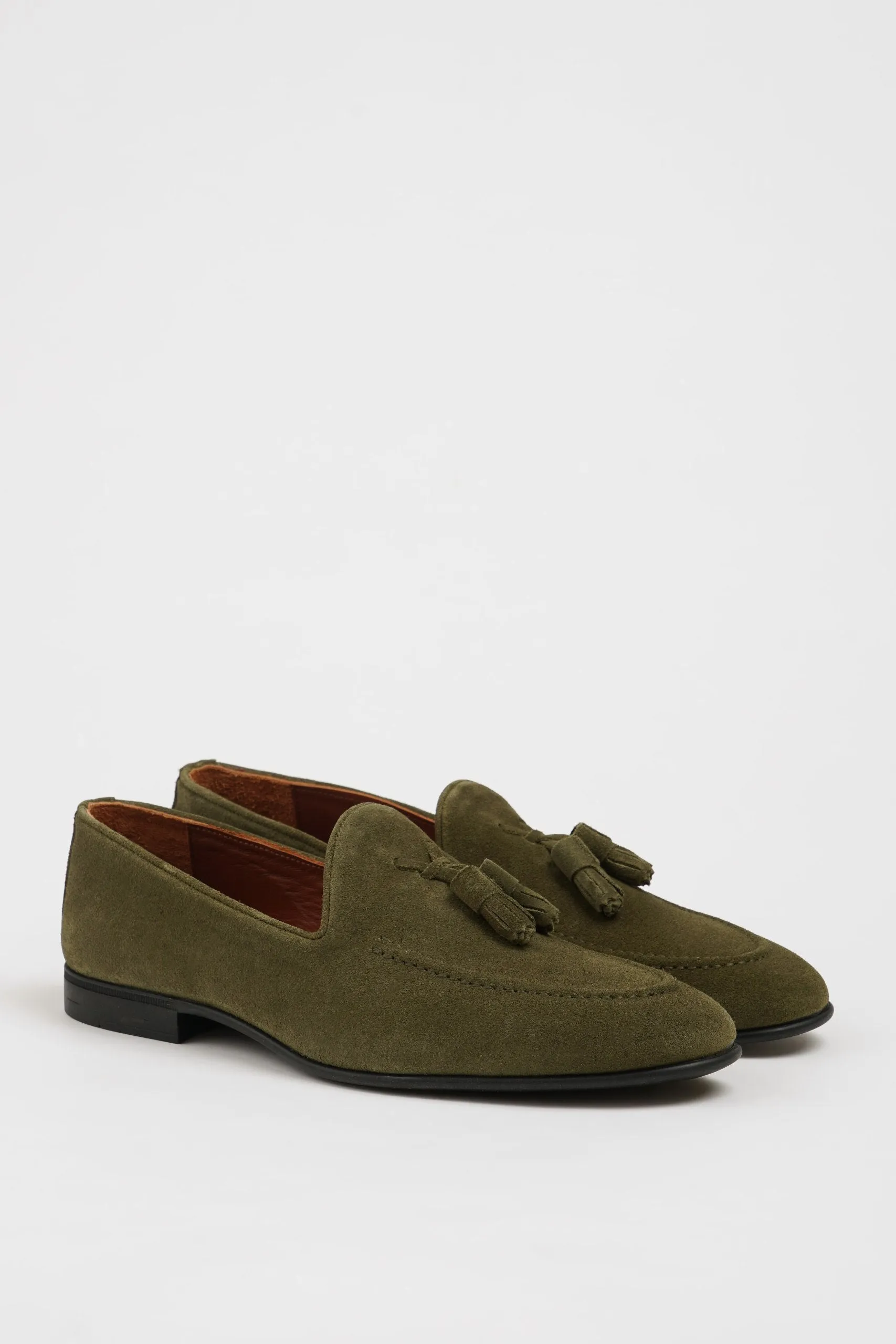 SUITHARBOR Khaki Suede Tassel Loafers for Men
