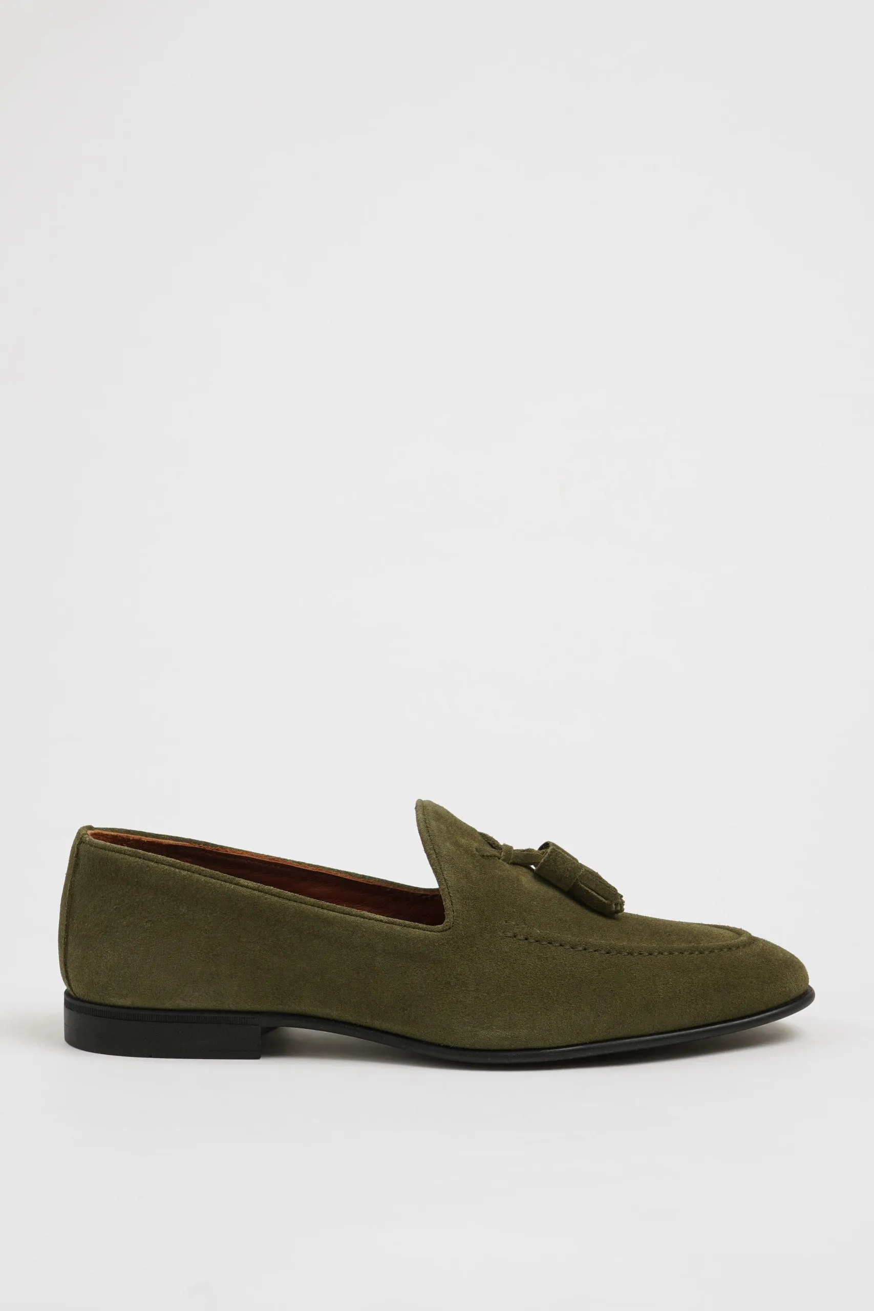 SUITHARBOR Khaki Suede Tassel Loafers for Men