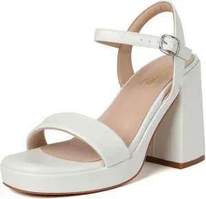 Susanny Heels for Women Platform Chunky High Heels Square toe Sexy Block Heeled Sandals Wedding Party Evening Prom Dance Ankle Strappy Dressy Pump Shoes