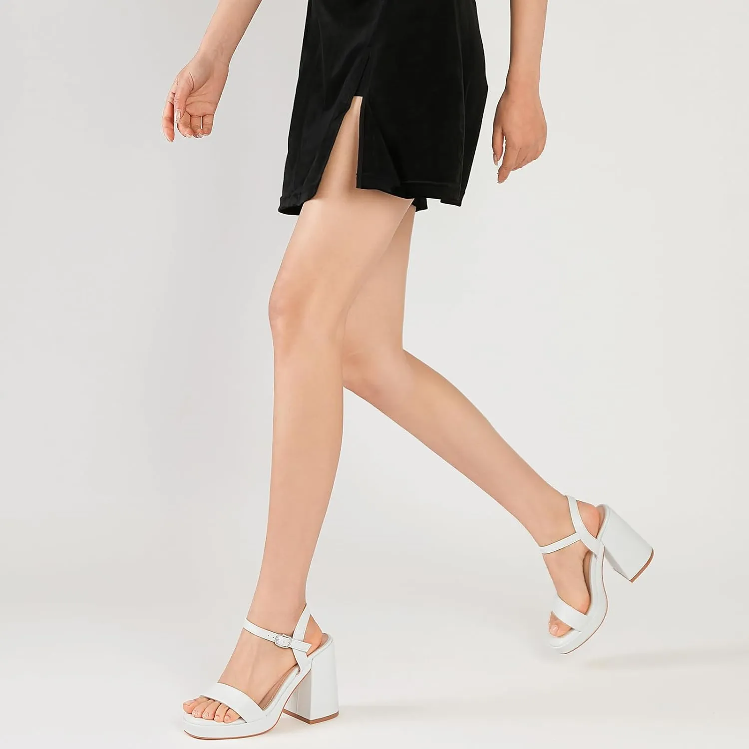Susanny Heels for Women Platform Chunky High Heels Square toe Sexy Block Heeled Sandals Wedding Party Evening Prom Dance Ankle Strappy Dressy Pump Shoes