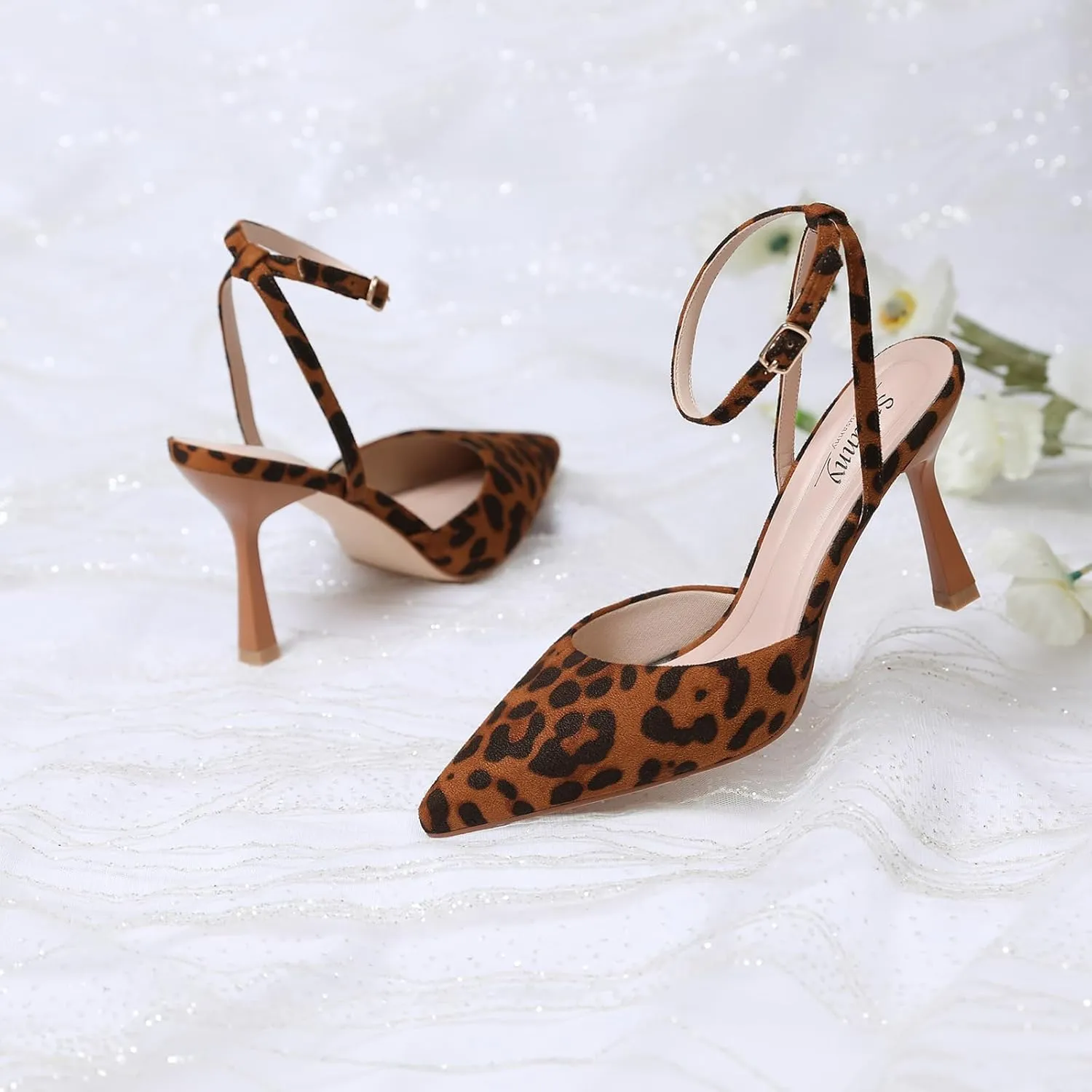 Susanny Heels for Women Stiletto Closed Pointed Toe Backless Dress Shoes High Heels Sexy Kitten Pumps Wedding Guest Party Dance Prom Dressy Comfort Shoes