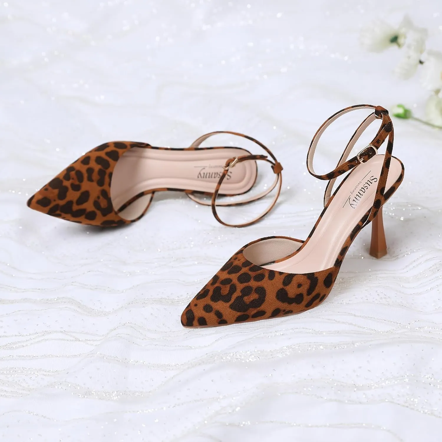 Susanny Heels for Women Stiletto Closed Pointed Toe Backless Dress Shoes High Heels Sexy Kitten Pumps Wedding Guest Party Dance Prom Dressy Comfort Shoes