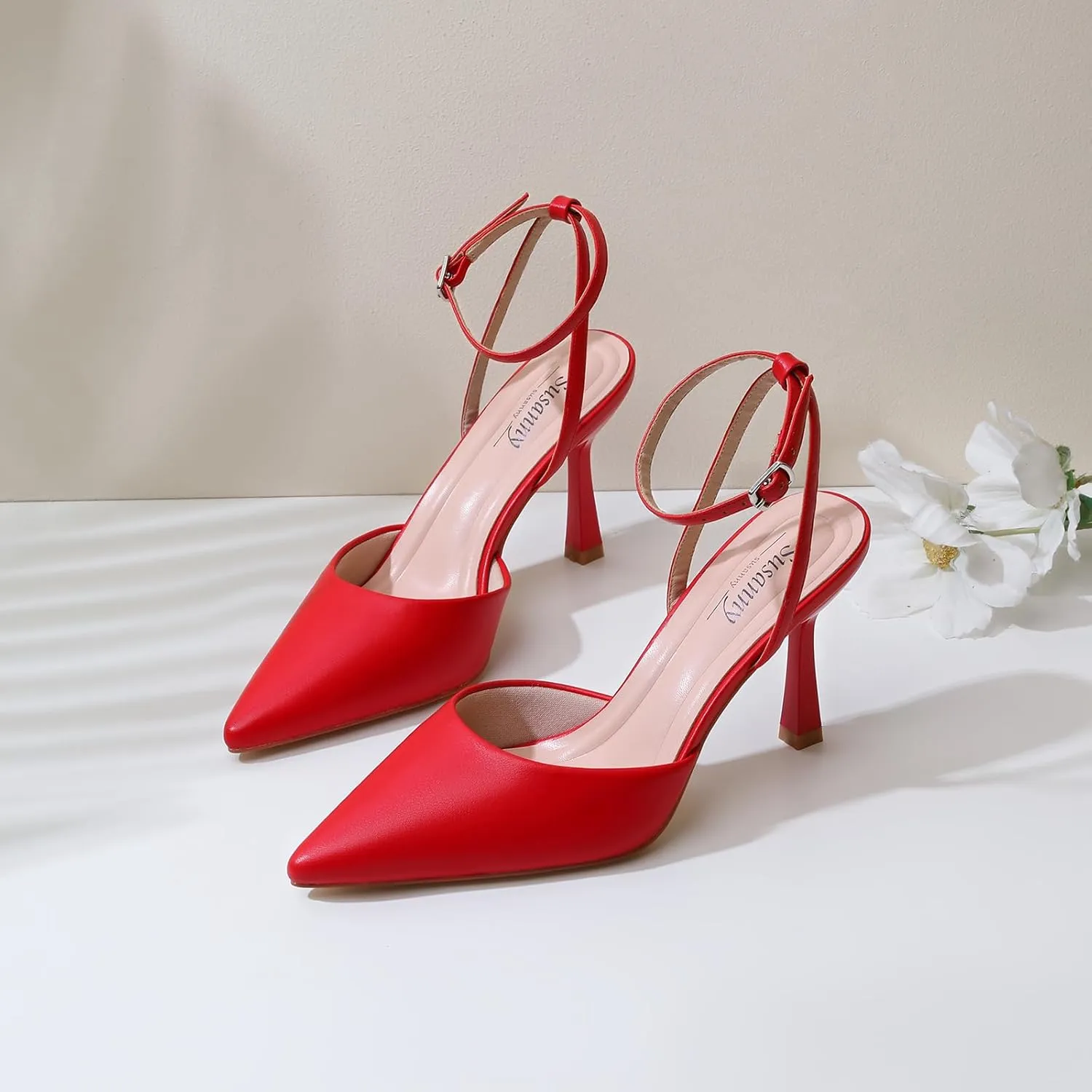 Susanny Heels for Women Stiletto Closed Pointed Toe Backless Dress Shoes High Heels Sexy Kitten Pumps Wedding Guest Party Dance Prom Dressy Comfort Shoes