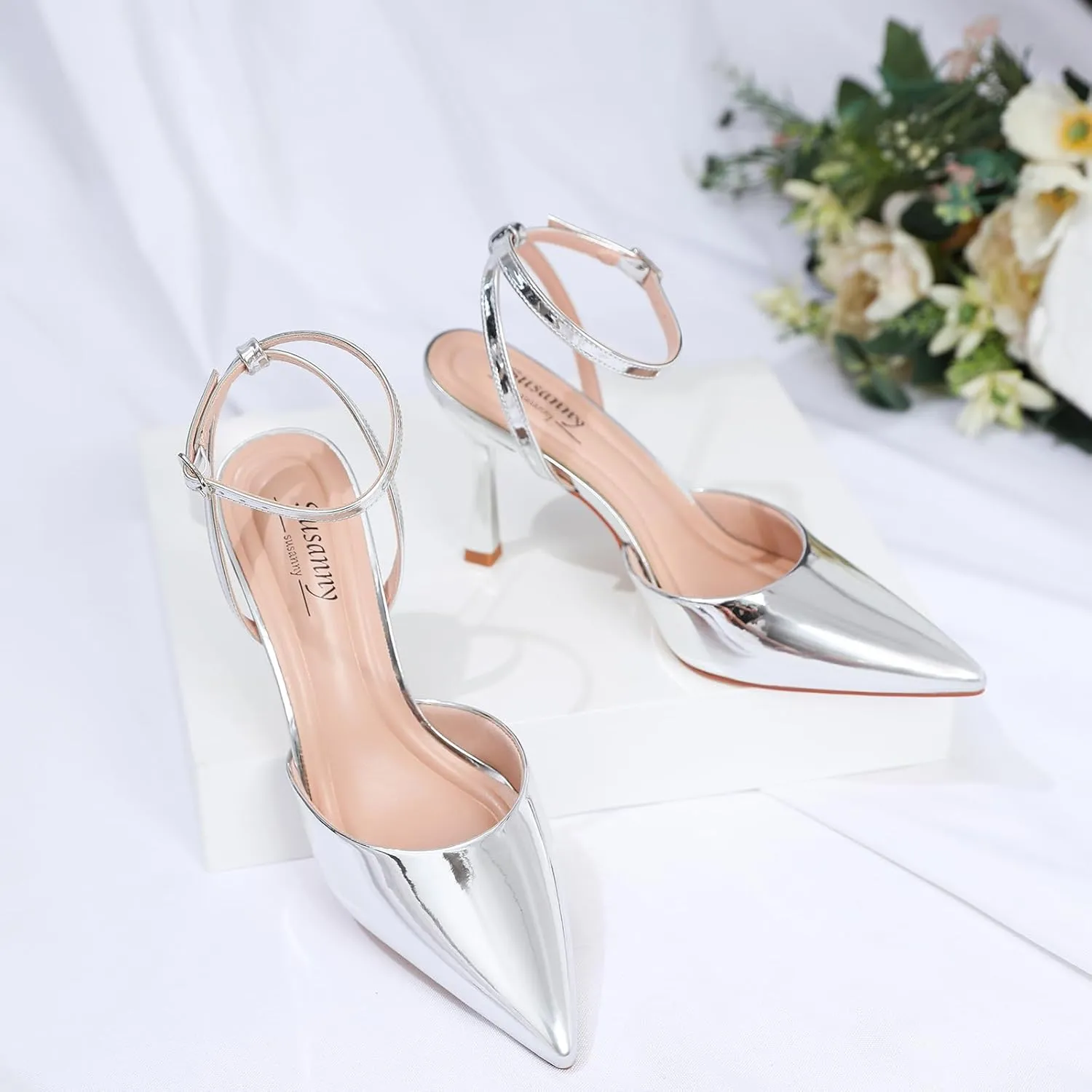 Susanny Heels for Women Stiletto Closed Pointed Toe Backless Dress Shoes High Heels Sexy Kitten Pumps Wedding Guest Party Dance Prom Dressy Comfort Shoes