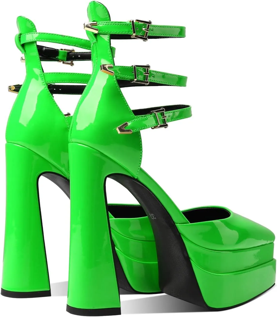THESHY Womens Platform Chunky Heels Ankle Strap Chunky Block High Heel Pointed Toe Fashion Buckles Dress Pumps