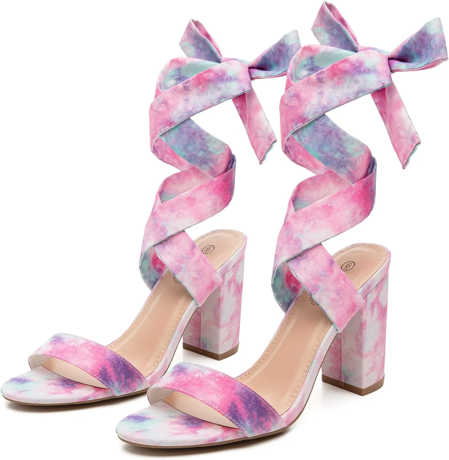 Trary Pink Purple Nude Red Black Heels for Women, Lace Up Chunky Heels for Women, Strappy Heels for Women Sandals, High Platform Stripper Heels, Comfortable Wide Width Tie Up Heels 3 Inch Open Toe