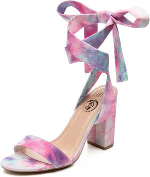 Trary Pink Purple Nude Red Black Heels for Women, Lace Up Chunky Heels for Women, Strappy Heels for Women Sandals, High Platform Stripper Heels, Comfortable Wide Width Tie Up Heels 3 Inch Open Toe
