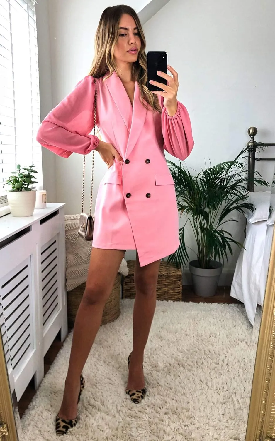 UNIQUE 21 Women Asymmetric Blazer Dress - Ladies Elegant Collar Mesh Long Sleeve Blazer Dresses