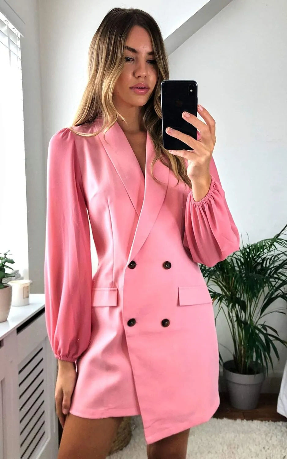 UNIQUE 21 Women Asymmetric Blazer Dress - Ladies Elegant Collar Mesh Long Sleeve Blazer Dresses