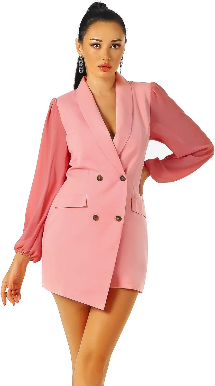 UNIQUE 21 Women Asymmetric Blazer Dress - Ladies Elegant Collar Mesh Long Sleeve Blazer Dresses