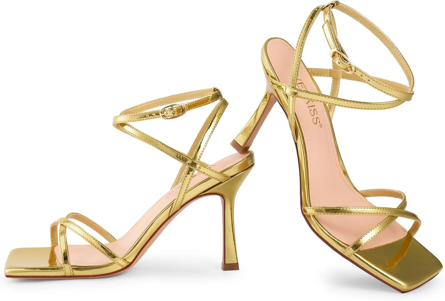 wetkiss Strappy Heels Women Stiletto High Heeled Sandals Adjustable Ankle Strap Square Open Toe For Homecoming Party Dress Wedding