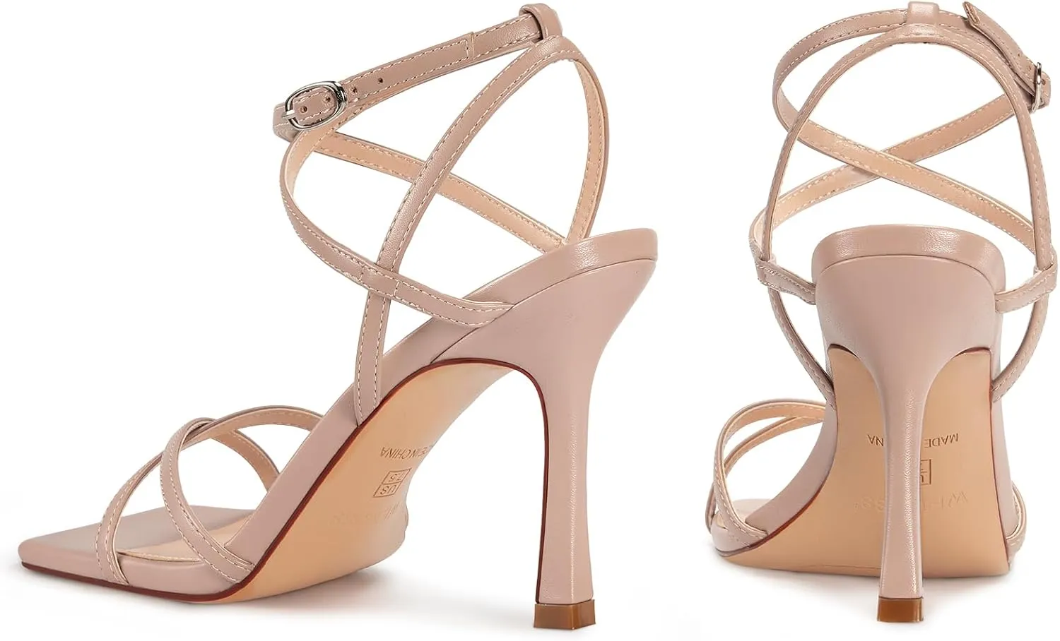 wetkiss Strappy Heels Women Stiletto High Heeled Sandals Adjustable Ankle Strap Square Open Toe For Homecoming Party Dress Wedding