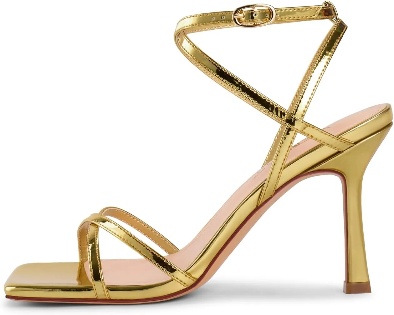 wetkiss Strappy Heels Women Stiletto High Heeled Sandals Adjustable Ankle Strap Square Open Toe For Homecoming Party Dress Wedding