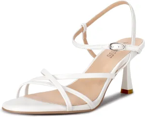 wetkiss White Kitten Heels Women Strappy Low Kitten Heels Comfy Sandals Round Open Toe for Going Out Dressy Dancing Adjustable Ankle Strap, White, Size 8.5