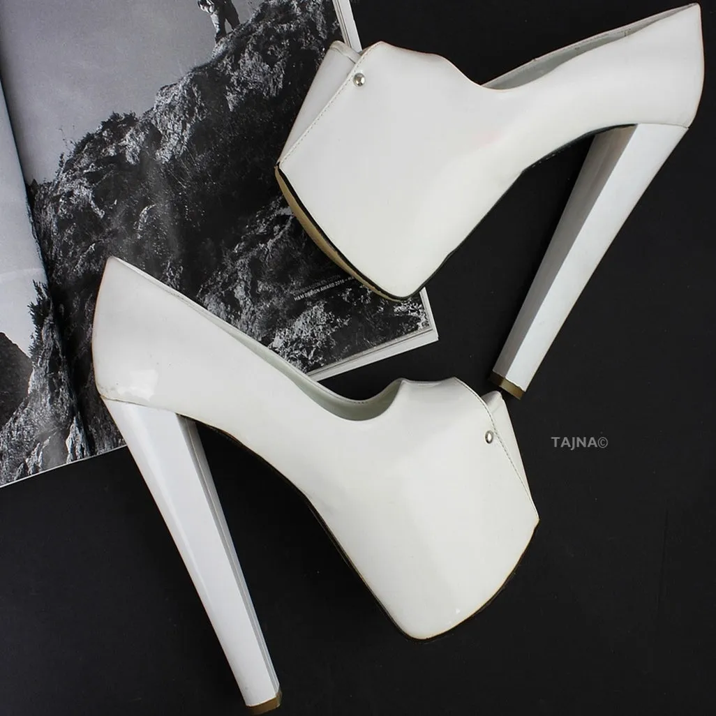 White Matte Peep Toe Platform Heels