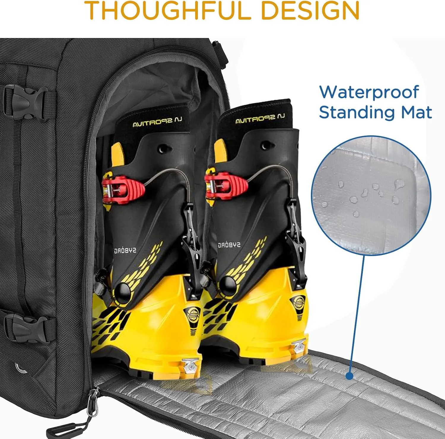 WOLT Ski Boot Bag Backpack 50L Snowboard Boot Bag for Travel for Snow Boots, Ski Helmet, Gloves, Goggles, Skiing Gear
