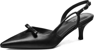 Women's Bow Slingback Kitten Heels Closed Pointed Toe Pumps Low Heel with Buckle Heels Dress Shoes for Dating Party Working