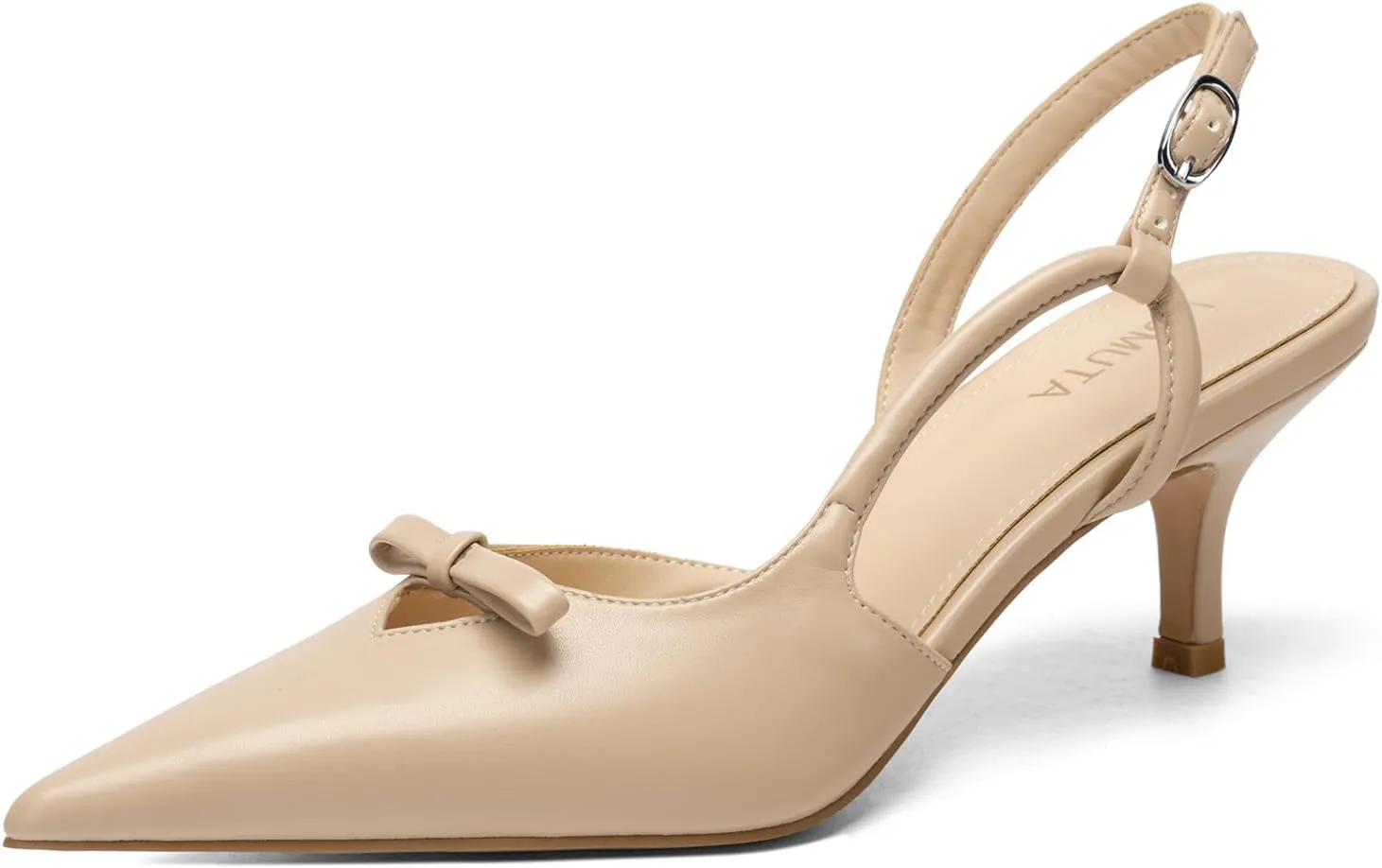 Women's Bow Slingback Kitten Heels Closed Pointed Toe Pumps Low Heel with Buckle Heels Dress Shoes for Dating Party Working