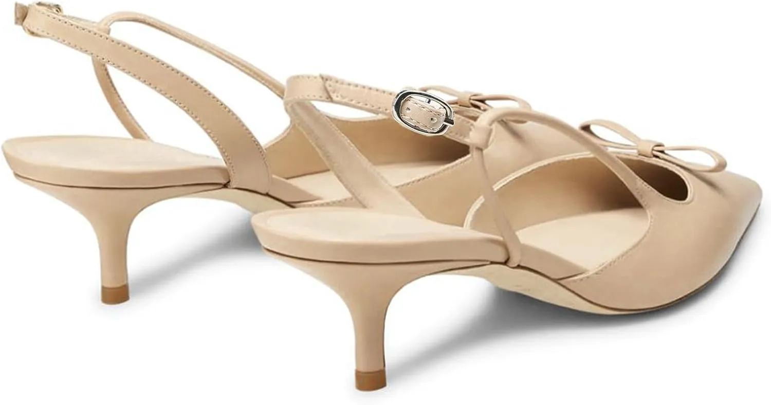 Women's Bow Slingback Kitten Heels Closed Pointed Toe Pumps Low Heel with Buckle Heels Dress Shoes for Dating Party Working