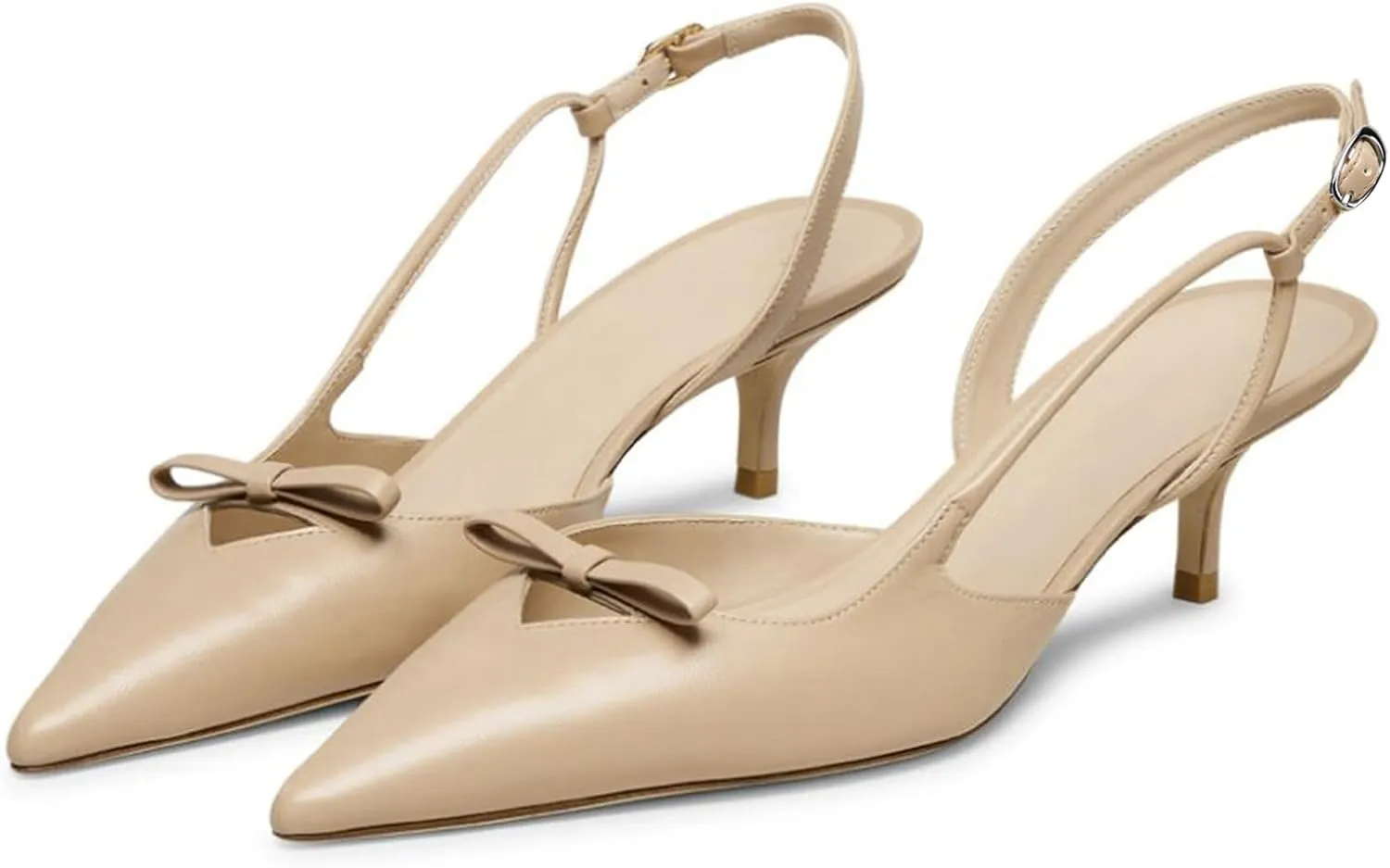 Women's Bow Slingback Kitten Heels Closed Pointed Toe Pumps Low Heel with Buckle Heels Dress Shoes for Dating Party Working