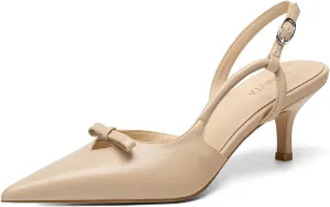 Women's Bow Slingback Kitten Heels Closed Pointed Toe Pumps Low Heel with Buckle Heels Dress Shoes for Dating Party Working