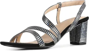 Women's Chunky High Heels Sandals, Rhinetstone Low Block Heels for Women, Fashion Strappy Sandals Glitter Slip on Round Toe Sparkly Heels Comfortable Lady Shoes
