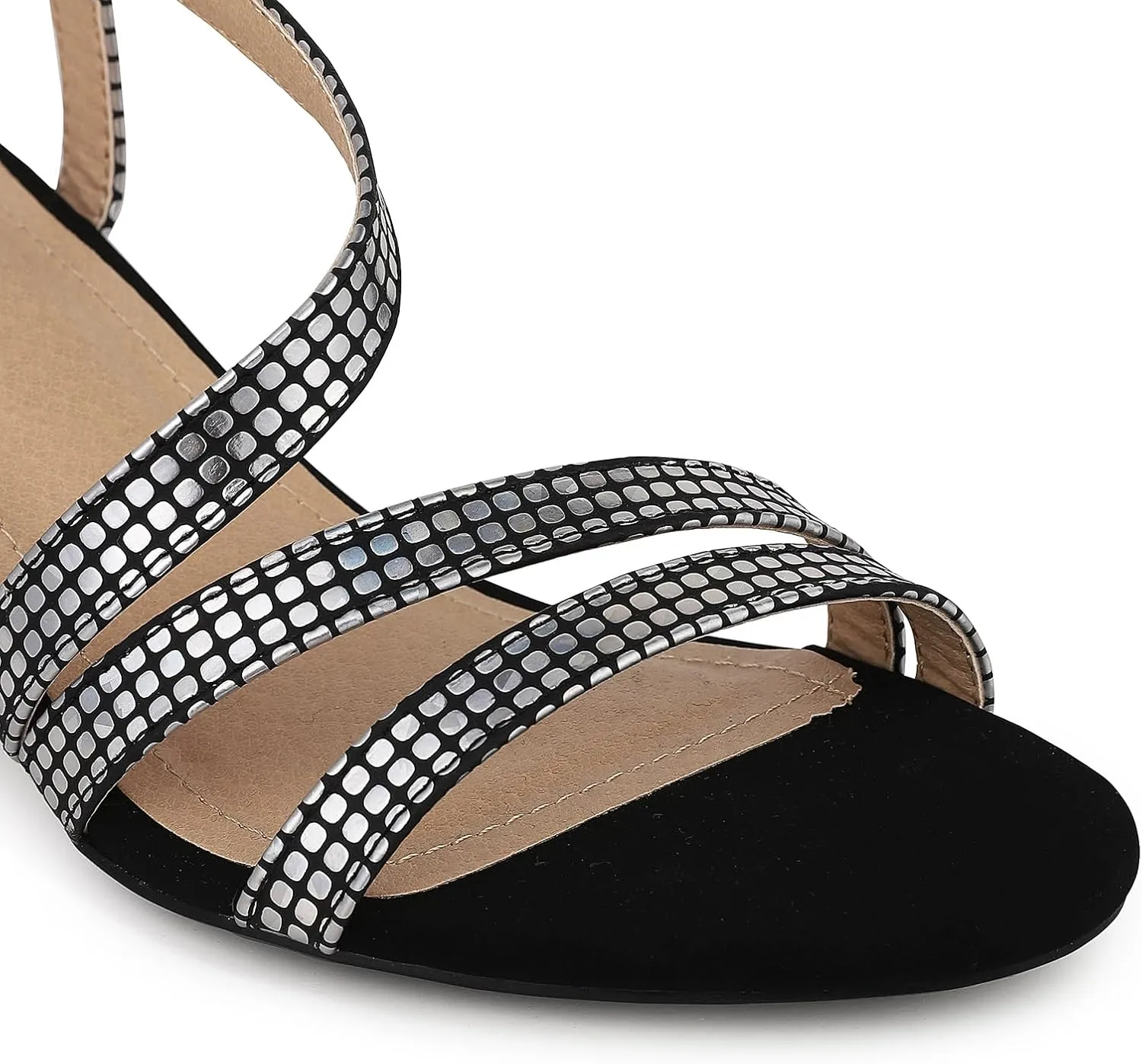 Women's Chunky High Heels Sandals, Rhinetstone Low Block Heels for Women, Fashion Strappy Sandals Glitter Slip on Round Toe Sparkly Heels Comfortable Lady Shoes