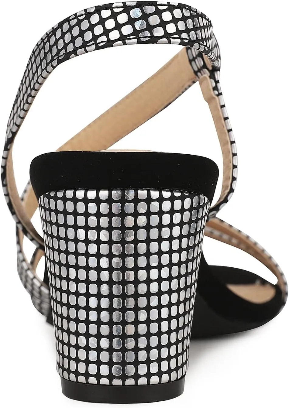 Women's Chunky High Heels Sandals, Rhinetstone Low Block Heels for Women, Fashion Strappy Sandals Glitter Slip on Round Toe Sparkly Heels Comfortable Lady Shoes