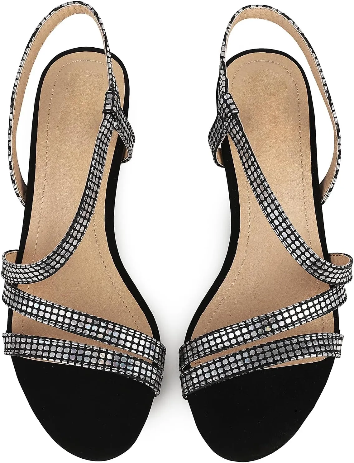 Women's Chunky High Heels Sandals, Rhinetstone Low Block Heels for Women, Fashion Strappy Sandals Glitter Slip on Round Toe Sparkly Heels Comfortable Lady Shoes