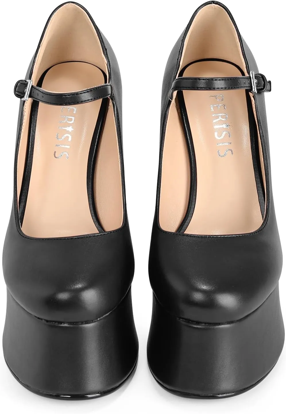 Women's Dressy Platform Chunky High Heels Patent Leather Ankle Strap Closed Toe Heeled Mary Jane Pumps Shoes