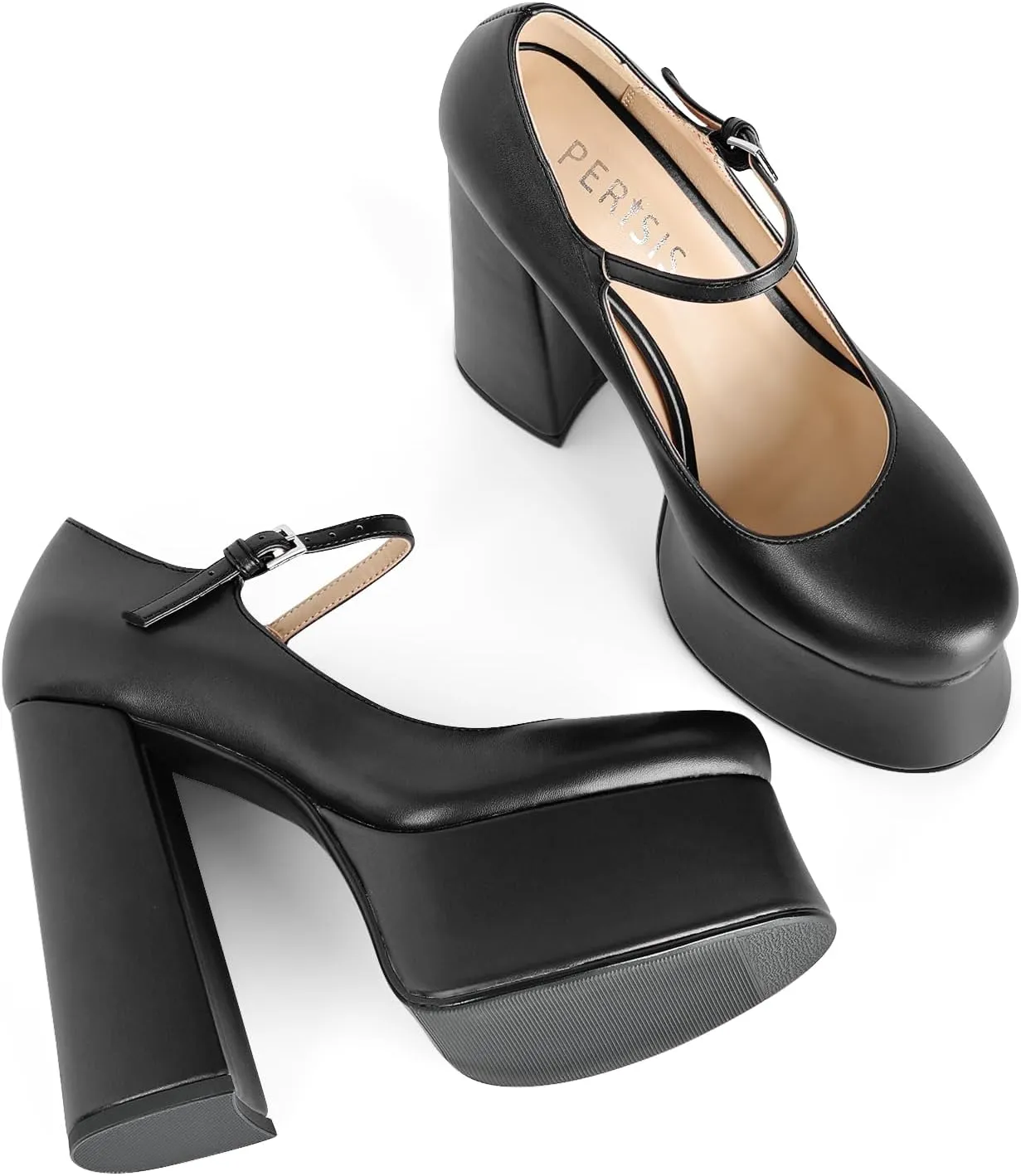 Women's Dressy Platform Chunky High Heels Patent Leather Ankle Strap Closed Toe Heeled Mary Jane Pumps Shoes