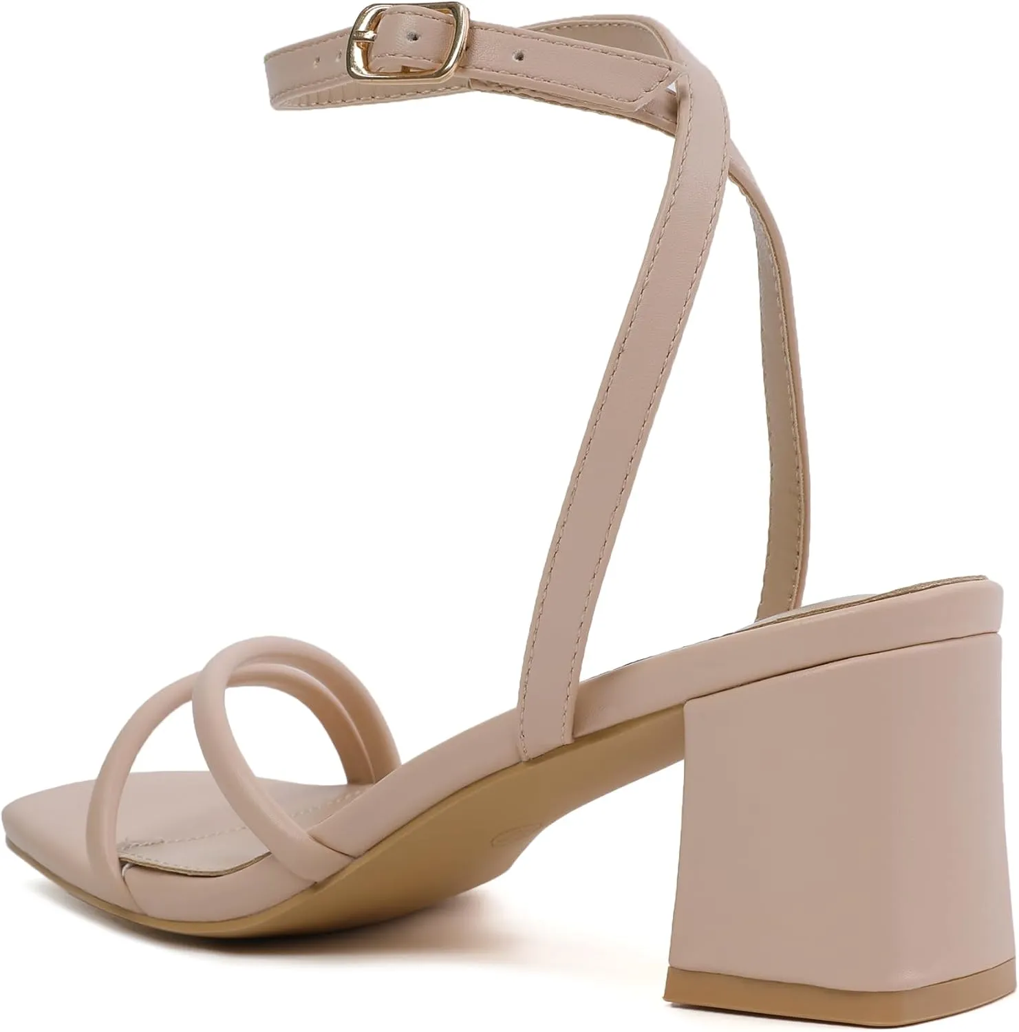 Women's Heels Chunky Block Strappy Square Open Toe Ankle Buckle Heeled Sandals Wedding Party Dress Shoes
