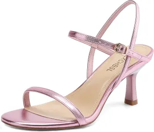 Women's Heels Round Open Toe Strappy Sandals Adjustable Ankle Strap Dress Shoes Kitten Heels for Party Wedding