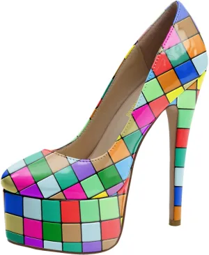 Womens High Stiletto Heels Multicolor Floral Printed Closed Toe Sexy Platform Pumps Shoes